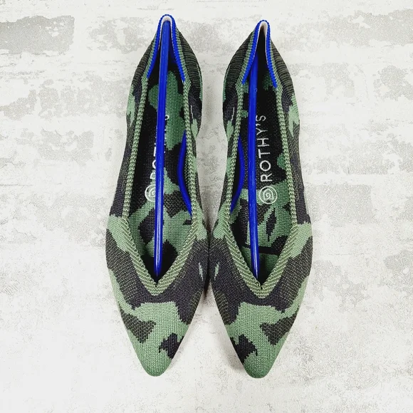 New Rothy’s The Point Olive Camo Slip On Ballet Flat Shoes W385